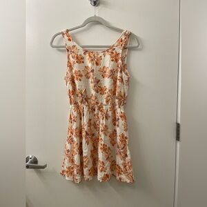 Floral Sleeveless Dress - Orange and Cream
